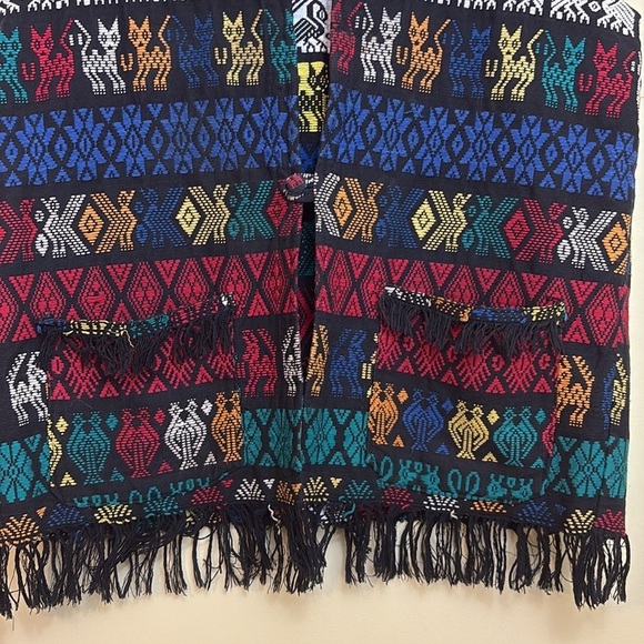 La Original | Vintage 100% Cotton Guatemala Fringe Woven Folklore Cat Vest L - Picture 11 of 17